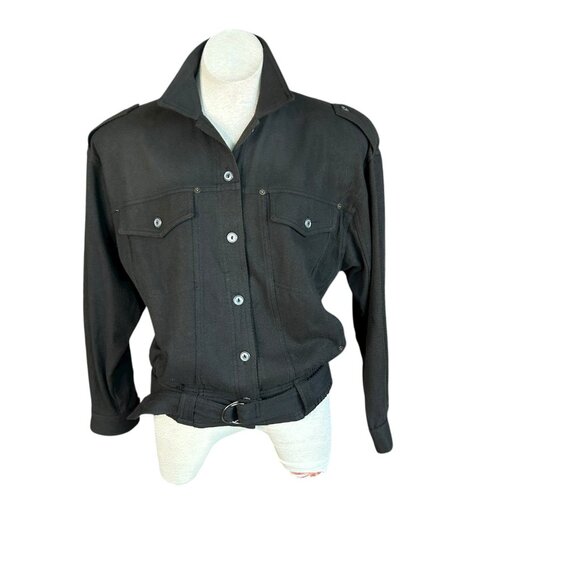 Carole Little Military Cropped Jacket Brown Cotton Twill Buttons and Belt Size 6 - Picture 1 of 13